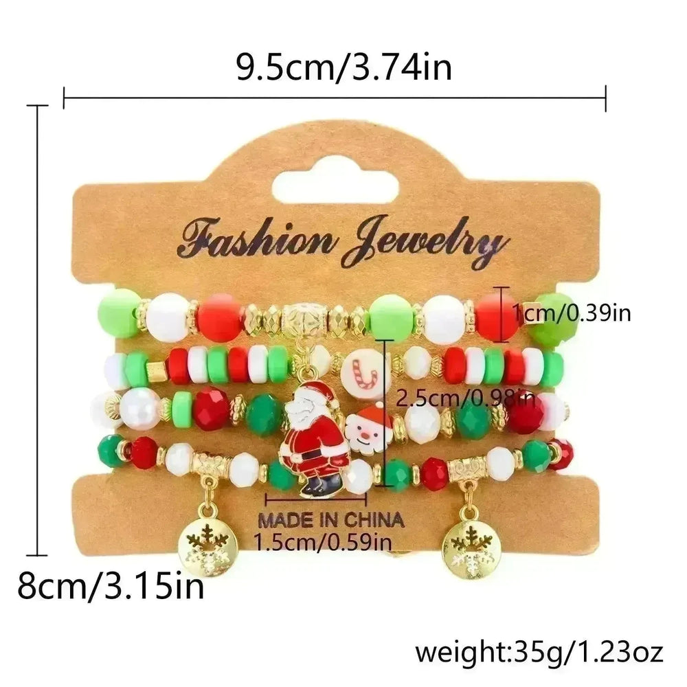 4pcs Christmas Snowman Handmade Beaded Bracelet set gift idea - EX-STOCK CANADA