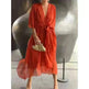 Batwing Sleeve V-neck Dress Summer Pure Color Tied Irregular Wrap Midi Dresses for Women - EX-STOCK CANADA
