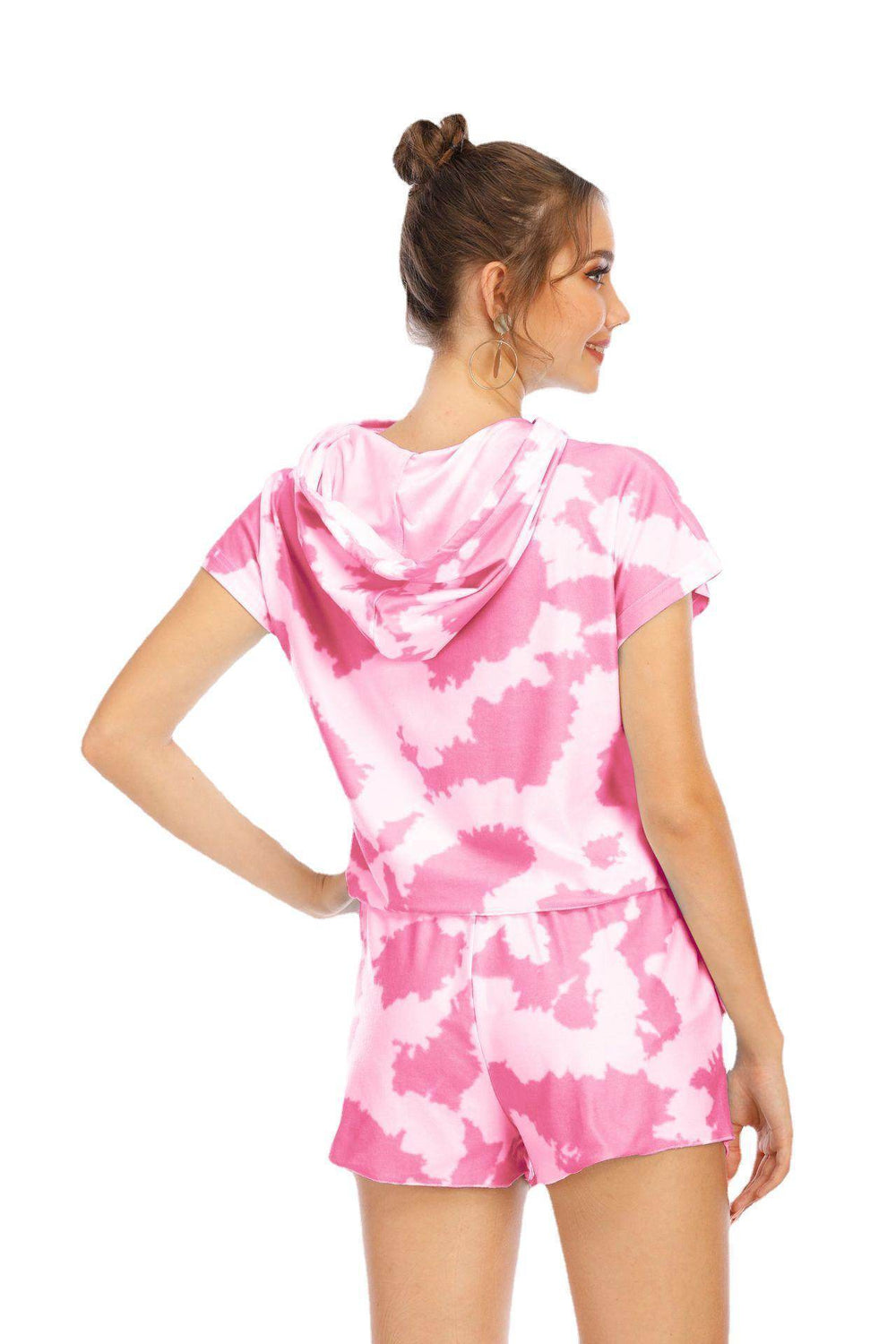 2pcs Tie-dye Loungewear Hoodie Athleisure Short-sleeved short set - EX-STOCK Canada