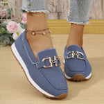 Women's Chain Horsebit Loafer Flats – Breathable Knit Slip-On Shoes | Blue