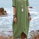 Women Maxi Dress Neck Pocket Summer Loose Casual Baggy Robe Female Retro Long Dresses - EX-STOCK CANADA
