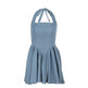 Women sleeveless Sling Waist jeans Denim Dress Backless halter neck flared mini dress - EX-STOCK Canada