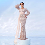 Long Sleeve Sexy Long Sequined V-neck Banquet Ribbon Evening Dress - EX-STOCK CANADA