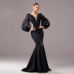 Lantern Sleeve Banquet Applique Sheath Fishtail Mermaid Dress - EX-STOCK CANADA
