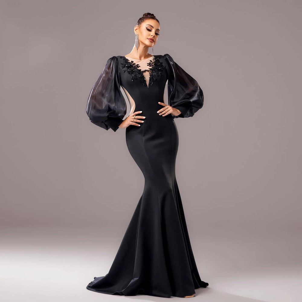 Lantern Sleeve Banquet Applique Sheath Fishtail Mermaid Dress - EX-STOCK CANADA