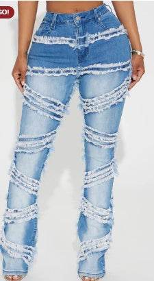 Making A Point Stretch Fray Flare Jeans - Medium Wash EX-STOCK Canada 