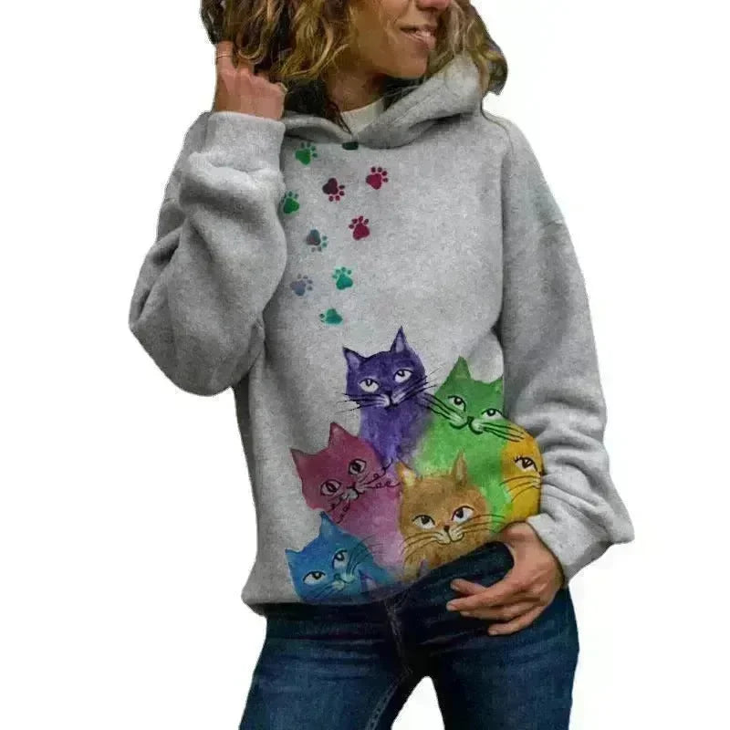 Hooded Long Sleeve Digital Printing Loose Casual Sweater For Women - EX-STOCK CANADA