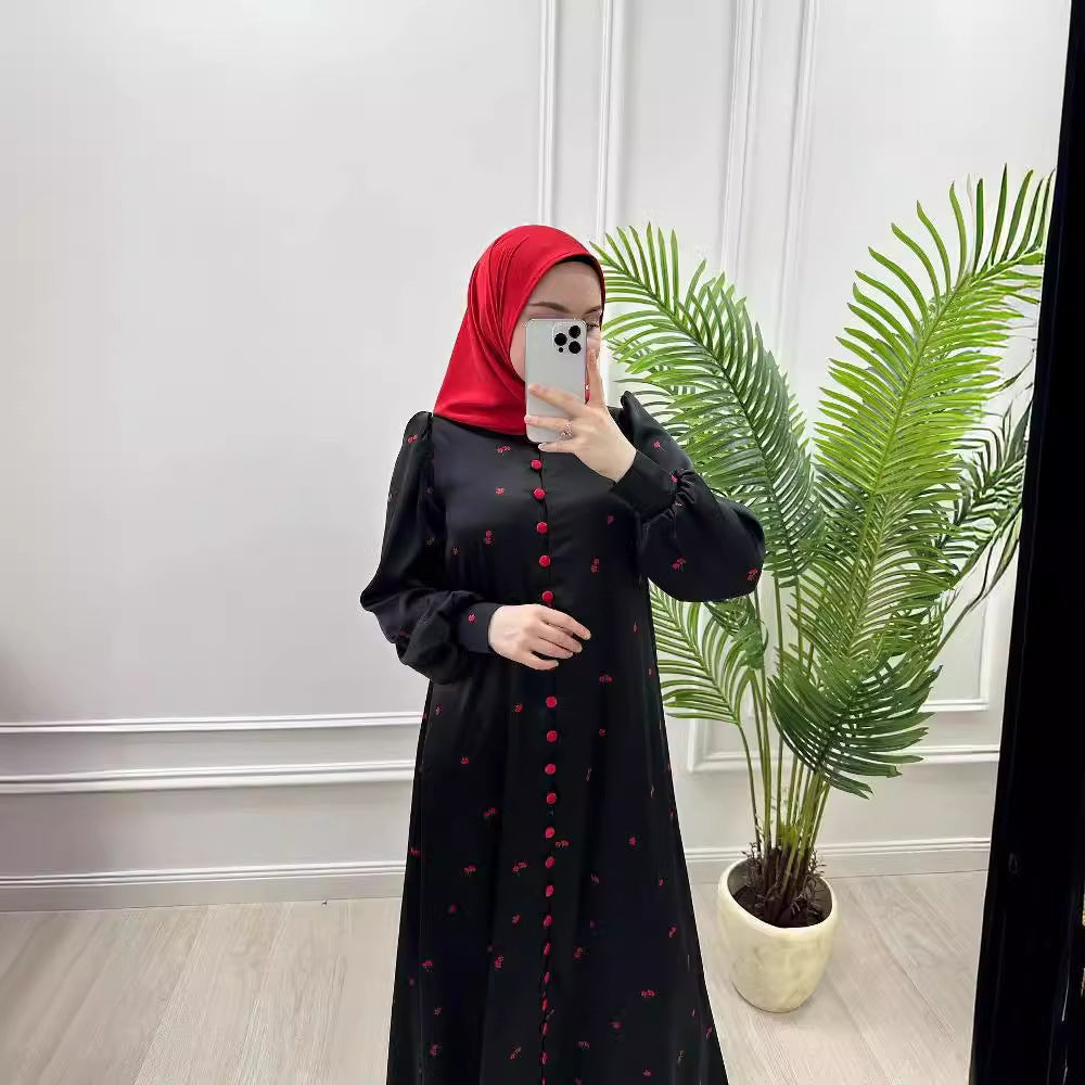 Robe pour femmes à manches courtes style musulman avec imprimé et ceinture EX-STOCK Canada