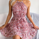 Spring Summer European And American Mini Tie belt summer Sundress Floral Halter neck dress - EX-STOCK CANADA