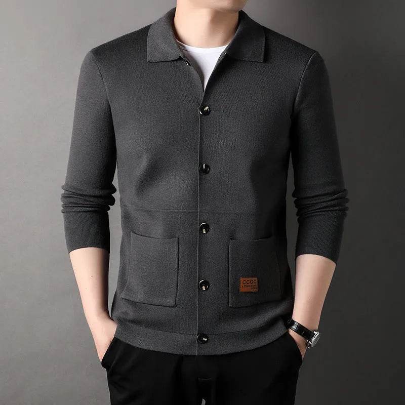 Cardigan Men's Knitted Turn-down Collar Coat Thin Loose Sweater - EX-STOCK Canada