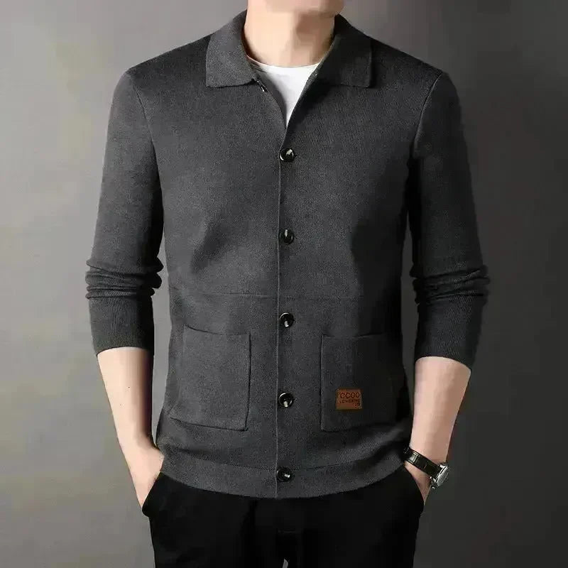 Cardigan Men's Knitted Turn-down Collar Coat Thin Loose Sweater - EX-STOCK CANADA