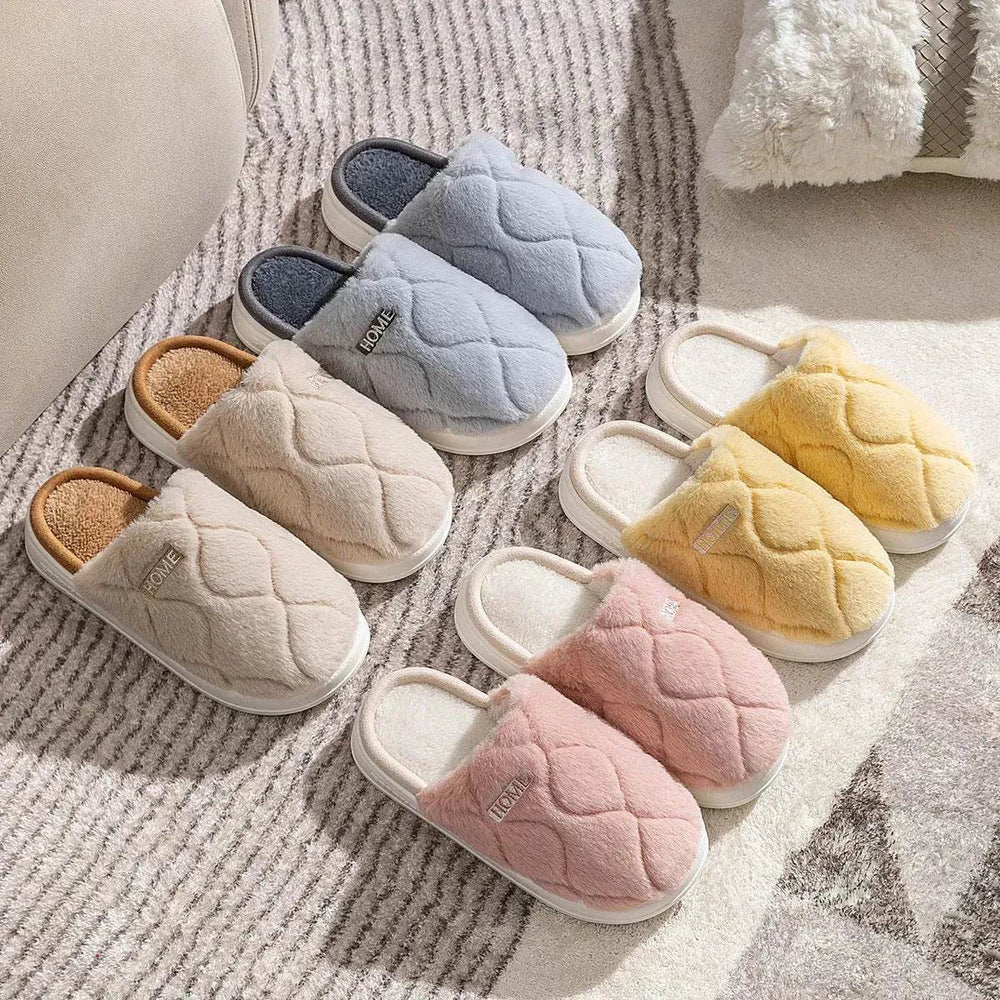 Plush Slippers Winter For Women Indoor Floor Bedroom Home Slipper Warm Solid House Shoes Men Couple - EX-STOCK Canada