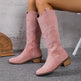 Women's Retro Pointed Toe Chunky Heel Solid Color Side Zipper Mid-calf Cowboy Boot - EX-STOCK Canada