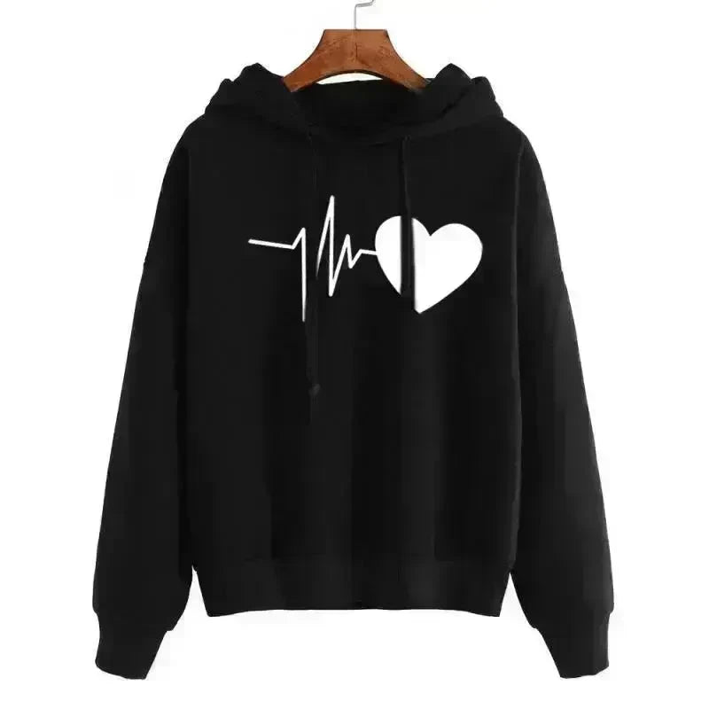 Unisex Heart Print Streetwear Hoodies sweatshirt Pullover Long Sleeve Clothes - EX-STOCK CANADA