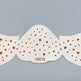 Three white mustache-shaped stickers with red star patterns on a gray background, labeled 'KG013' and '6pcs'.