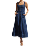 Women Sleeveless Sling Distressed Casual Style Button Denim Long Dress - EX-STOCK Canada