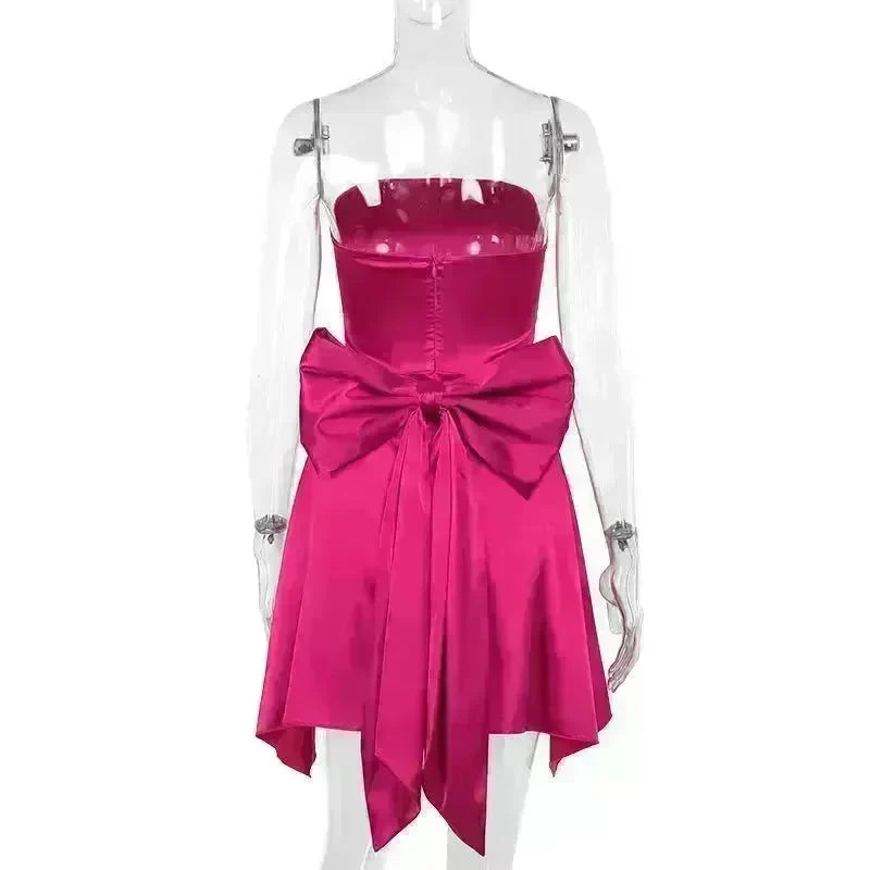 Women's Mini Tube Dress With Big Bow Summer Fashion Tube Top Short Skater Dress. - EX-STOCK CANADA