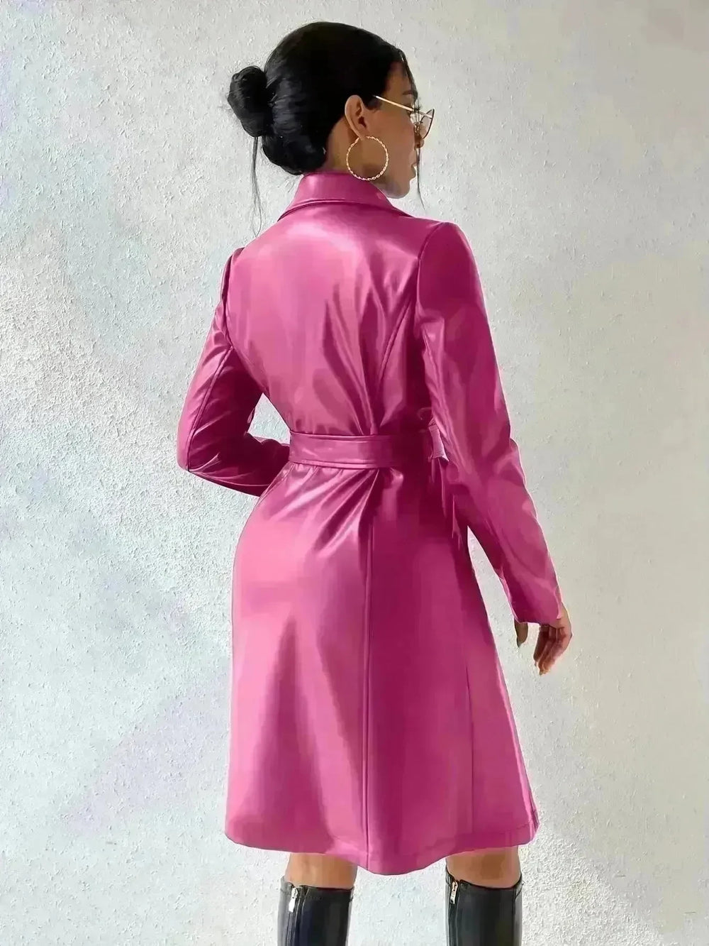Fashionable Longline leather overcoat Jacket for women - EX-STOCK CANADA