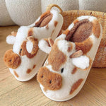 Cute Cartoon Cow Plush Slippers Winter Warm Indoor Bedroom Floor Fuzzy Slipper Couple Non-slip House Shoes - EX-STOCK Canada