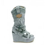 Fashion High Heel Canvas Denim Wedge  Sandals Hollow-out Women's Shoes - EX-STOCK CANADA