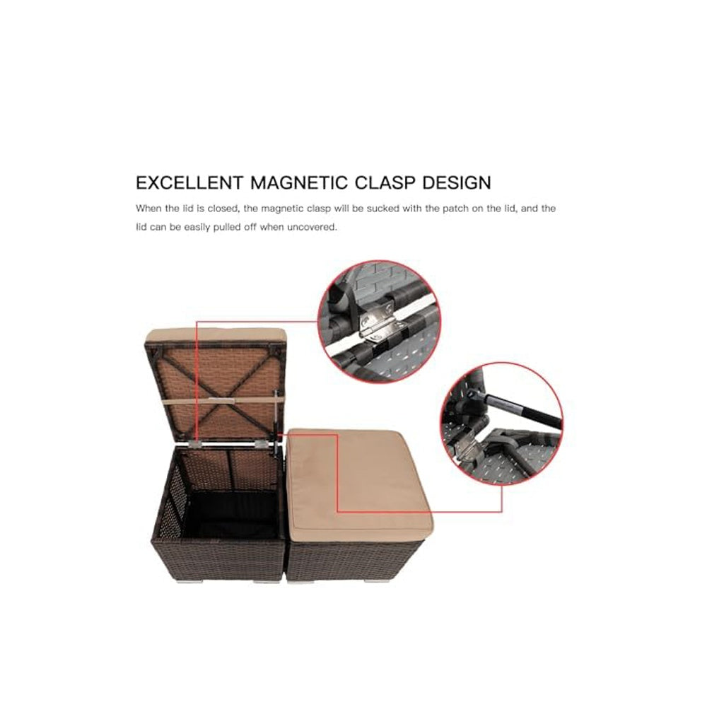 2 Wicker Ottomans, Multipurpose Outdoor Furniture For Patio, Backyard, Additional Seating, Footrest, Side Table With Storage, Removable Cushions EX-STOCK Canada 