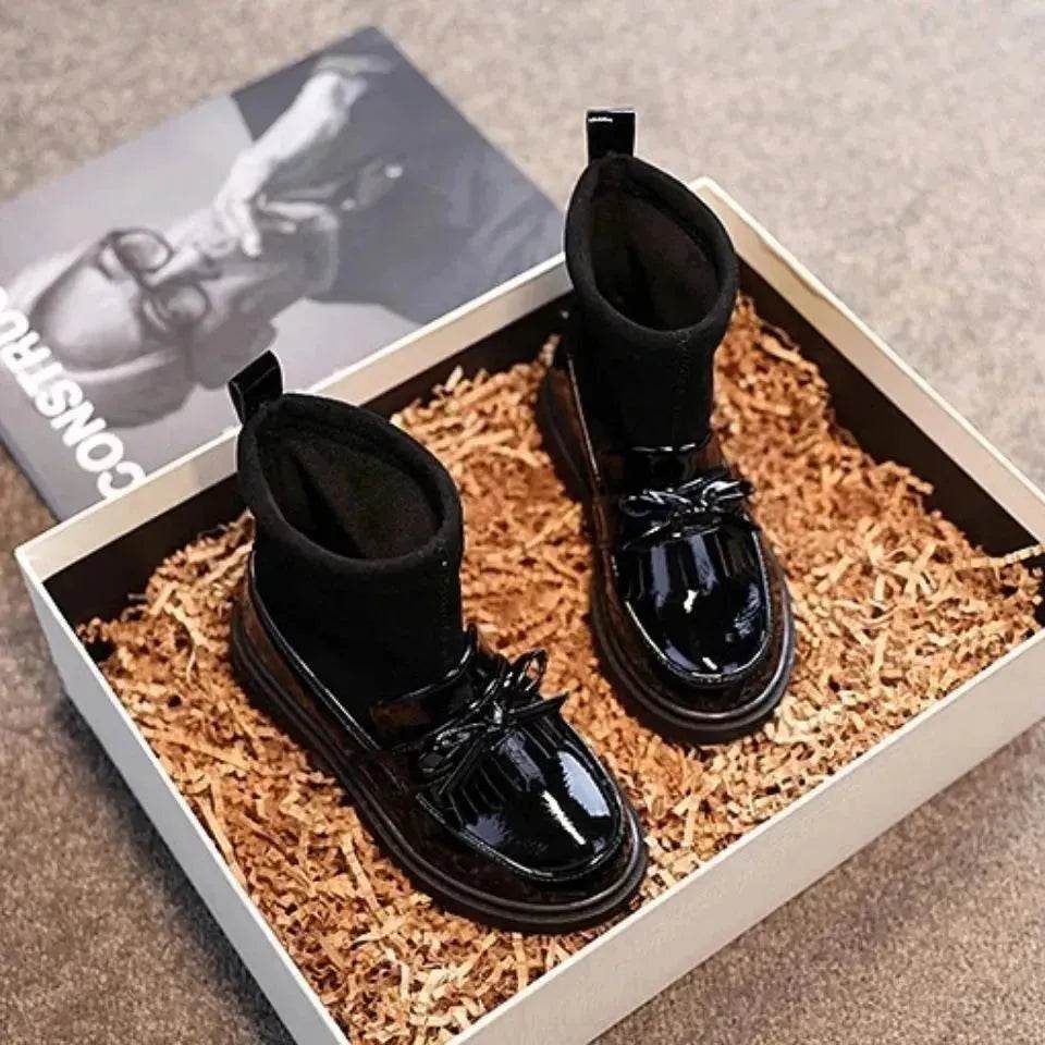 Black Patent leather boots for girls Woolen Winter boot for girls - EX-STOCK Canada