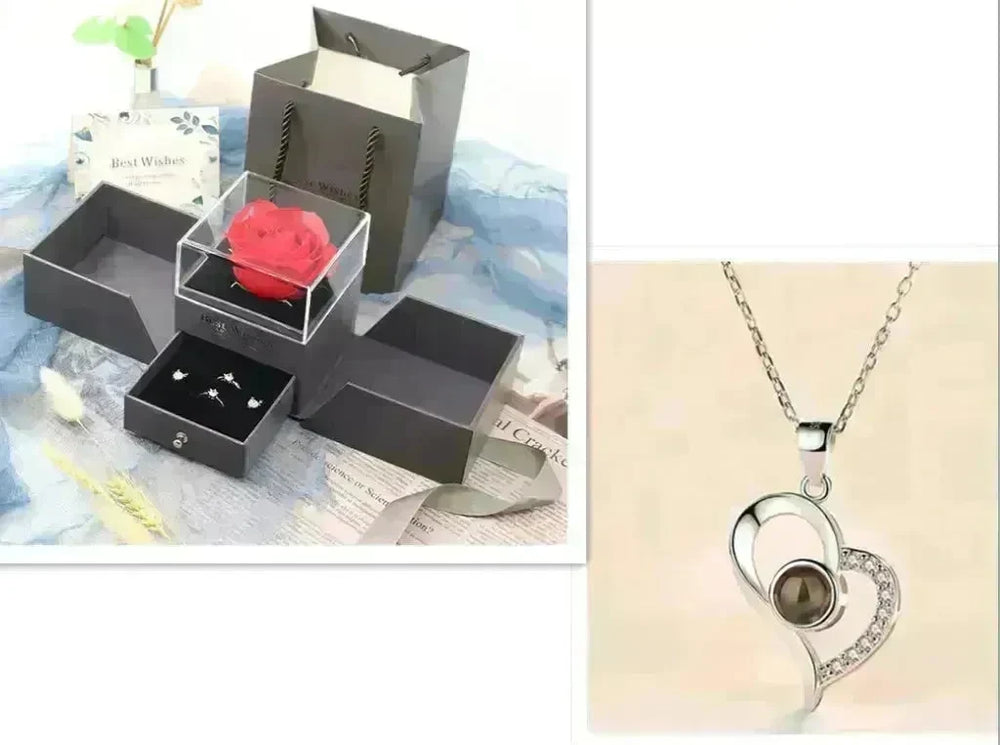Hot Valentine's Day Gifts Metal Rose Jewelry Gift Box Necklace For Wedding Girlfriend Necklace Gifts - EX-STOCK CANADA