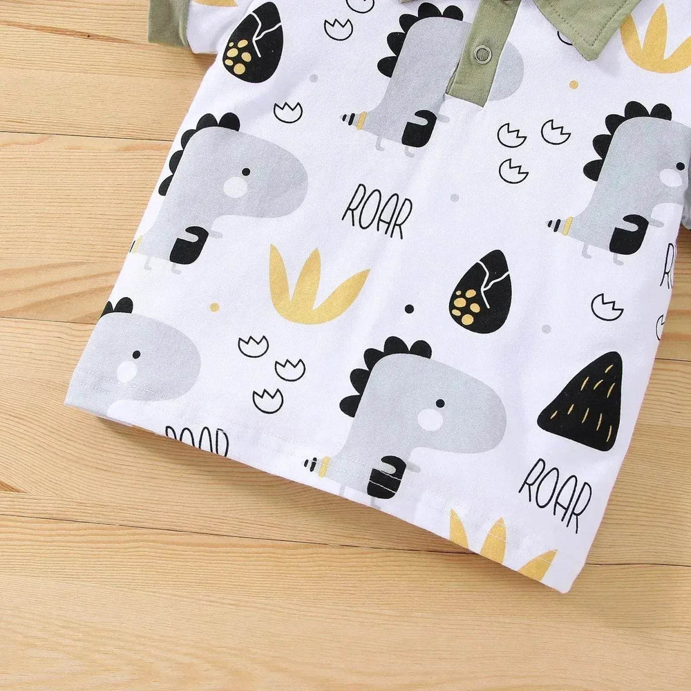 Boy's Little Dinosaur Lapel Cotton Short Sleeve Top Short Pants Suit Two piece for boys. - EX-STOCK Canada