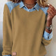 Denim Collar Long Sleeve Patchwork Knit Pullover Top – 16 Colours, S–XXXL