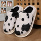 Cute Cow Spotted Plush Slippers Winter Warm Non-slip Bedroom Floor Fuzzy Slipper Couple Women House Shoes - EX-STOCK Canada