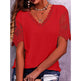 Summer Lace Tops Loose V Neck Short Sleeve Casual top - EX-STOCK Canada