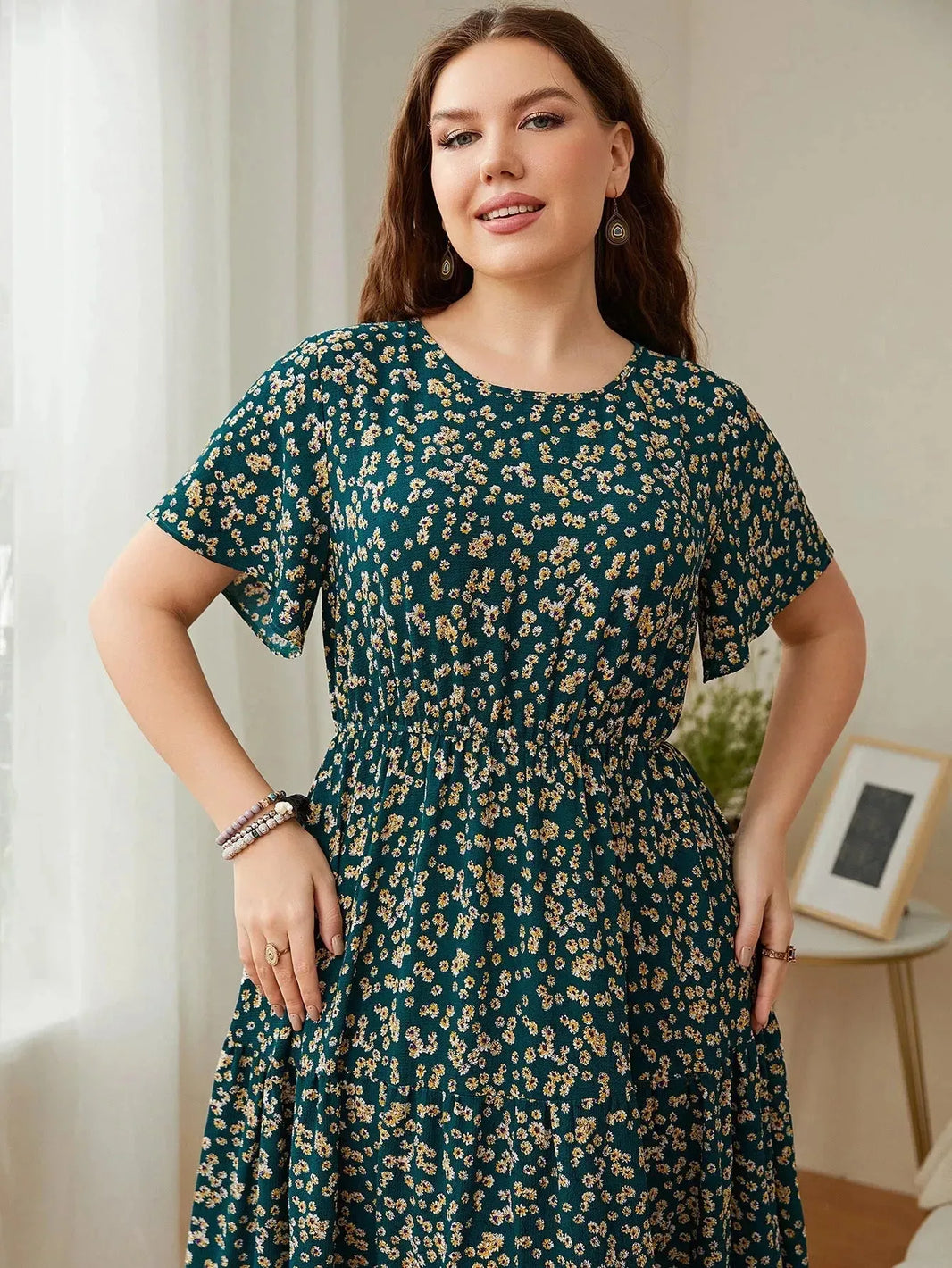 Summer Plus Size Women Floral Printed Midi Dresses - EX-STOCK CANADA
