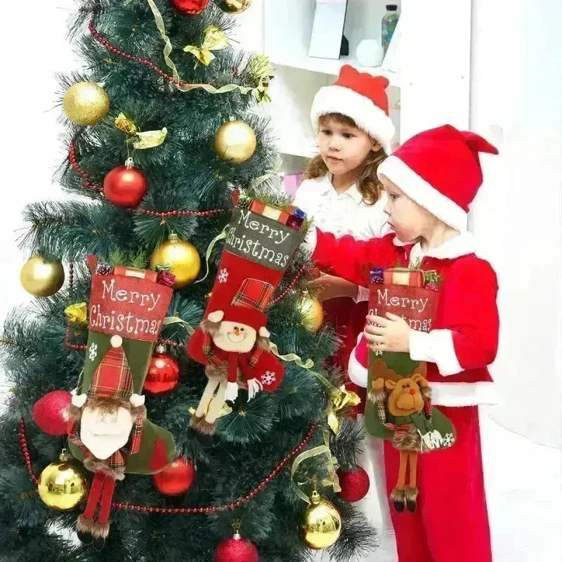 2024 New Year Xmas Big Stockings Set Decorations Christmas 3D Plush Big Sock Christmas Tree Pendant Decorating Supplies - EX-STOCK CANADA