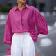 Loose Lapel Lantern Long Sleeves Blouse Shirt For Women - EX-STOCK CANADA