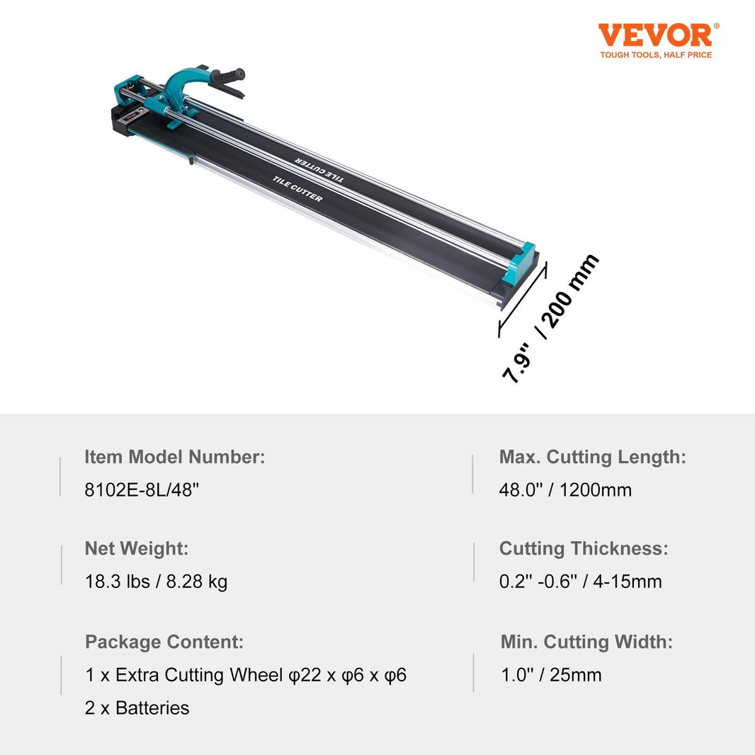 Manual Tile Cutter, 48 Inch, Porcelain Ceramic Tile Cutter With Tungsten Carbide Cutting Wheel, Infrared Positioning, Anti-Skid Feet, Double Rails For Professional Installers Or Beginners EX-STOCK