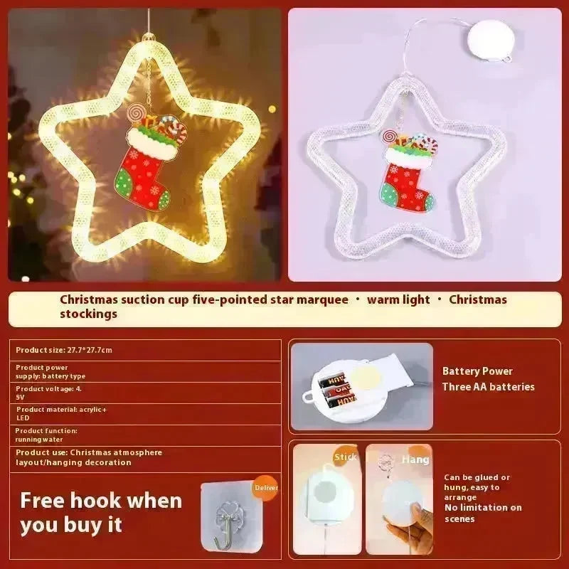 Christmas Pendant Decoration Christmas Atmosphere Led Lights Led Christmas Star Light Decoration For Window Door For Holiday - EX-STOCK CANADA