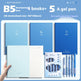 Set of notebooks and gel pens with decorative elements on a blue background
