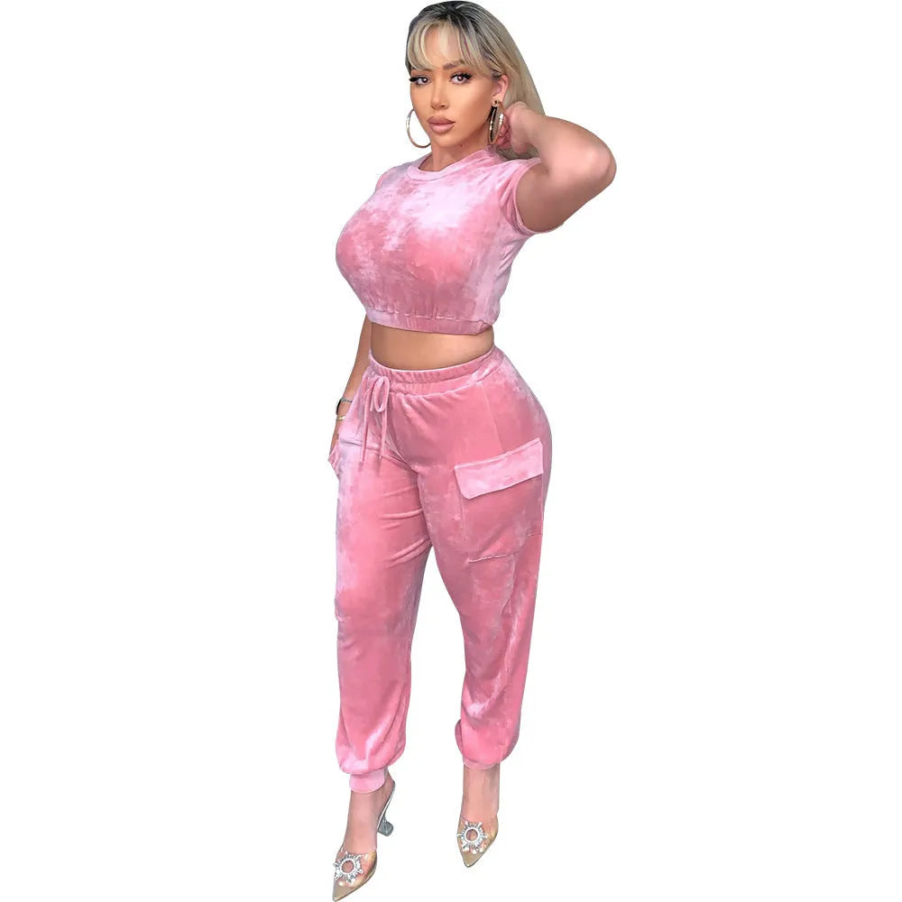 2pcs Fashion Velvet Athleisure Outfit set sweatsuit women - EX-STOCK CANADA