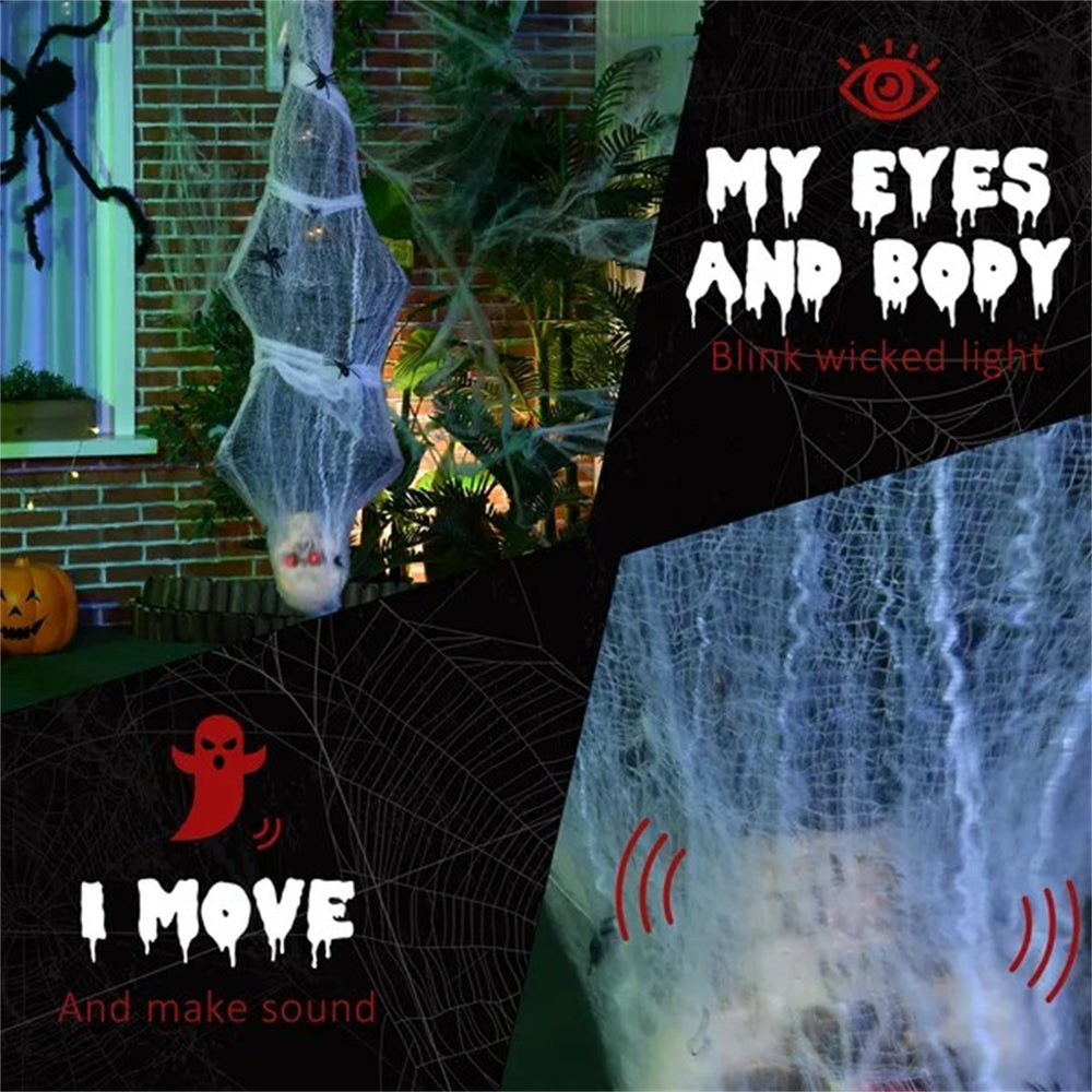 55.9 Inch4.7ft Life Size Outdoor Halloween Decoration Hanging Mummy With Spider Web, Animated Prop Decor With Sound And Motion Activated, Light Up Eyes, Creepy Sound EX-STOCK Canada 