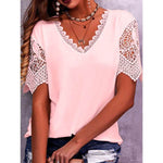 Summer Lace Tops Loose V Neck Short Sleeve Casual top - EX-STOCK Canada