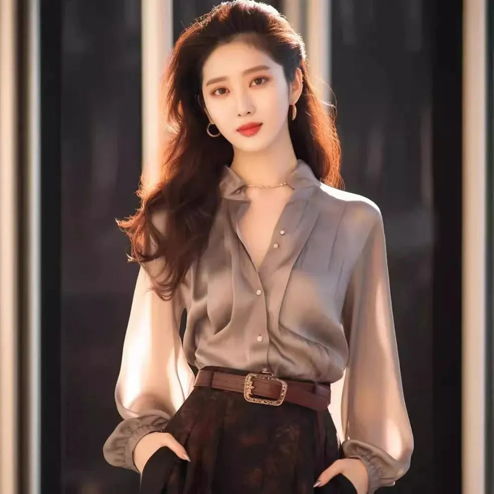 Chic And Beautiful Small Top Gray Blouse Shirt for Women - EX-STOCK CANADA