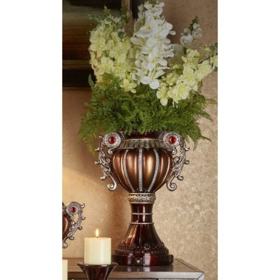 17.5 Tall  Delicata Urn-Shaped Decorative Vase, Bronze With Silver Accents EX-STOCK