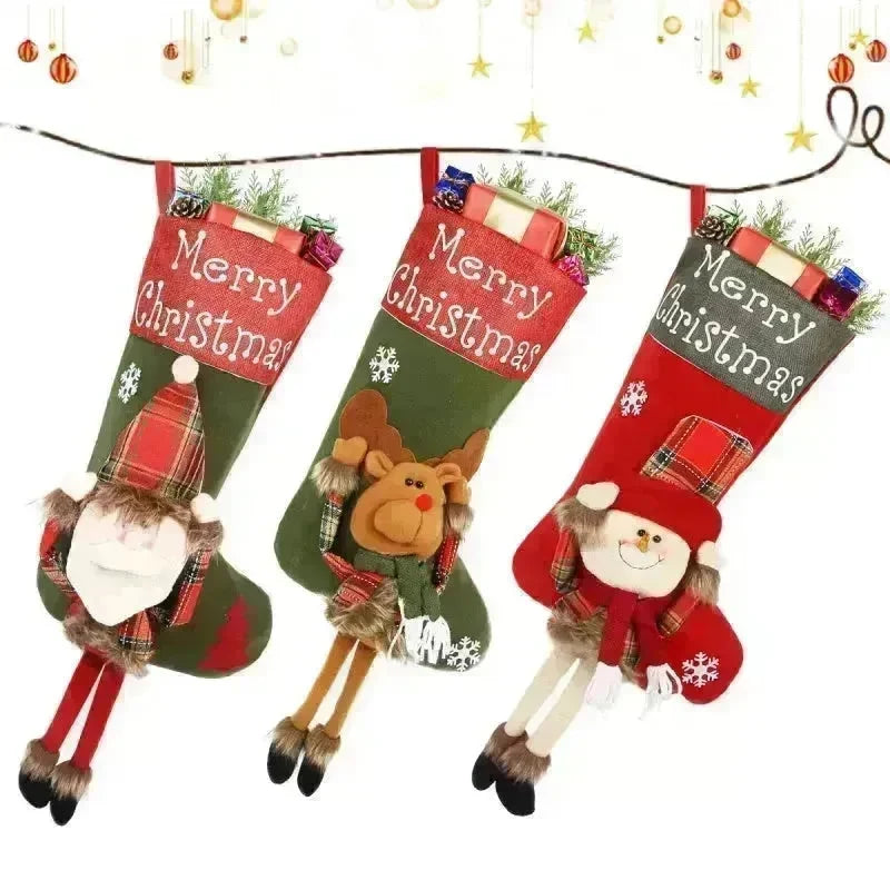 2024 New Year Xmas Big Stockings Set Decorations Christmas 3D Plush Big Sock Christmas Tree Pendant Decorating Supplies - EX-STOCK CANADA