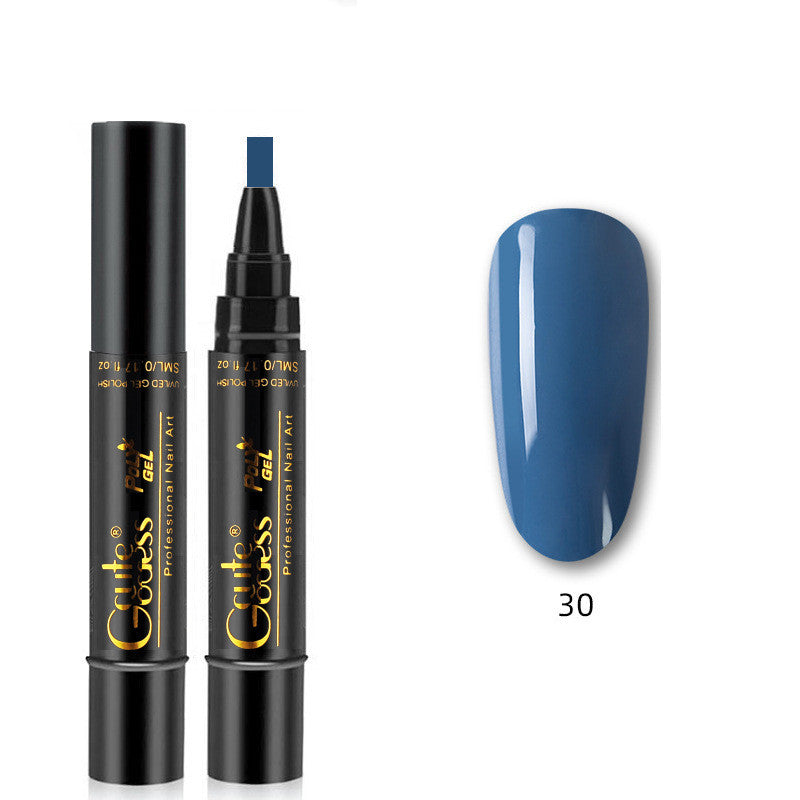Blue nail art pen with a matching color swatch on a white background
