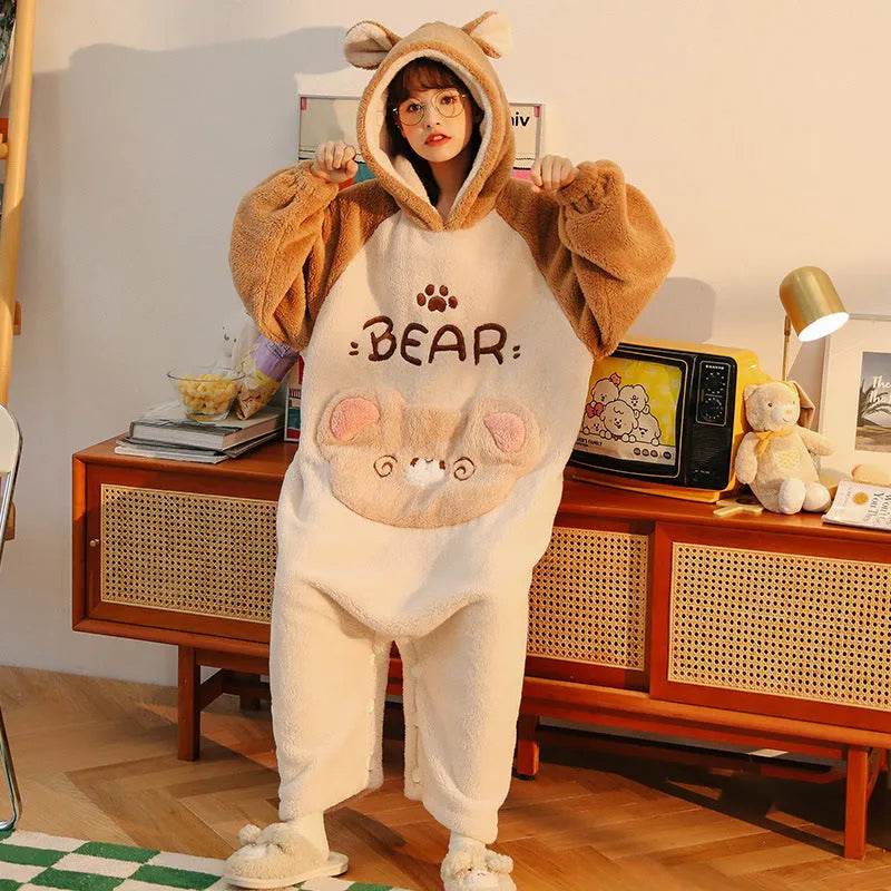 One Piece Pajamas Women's Coral Wool In Winter - EX-STOCK Canada