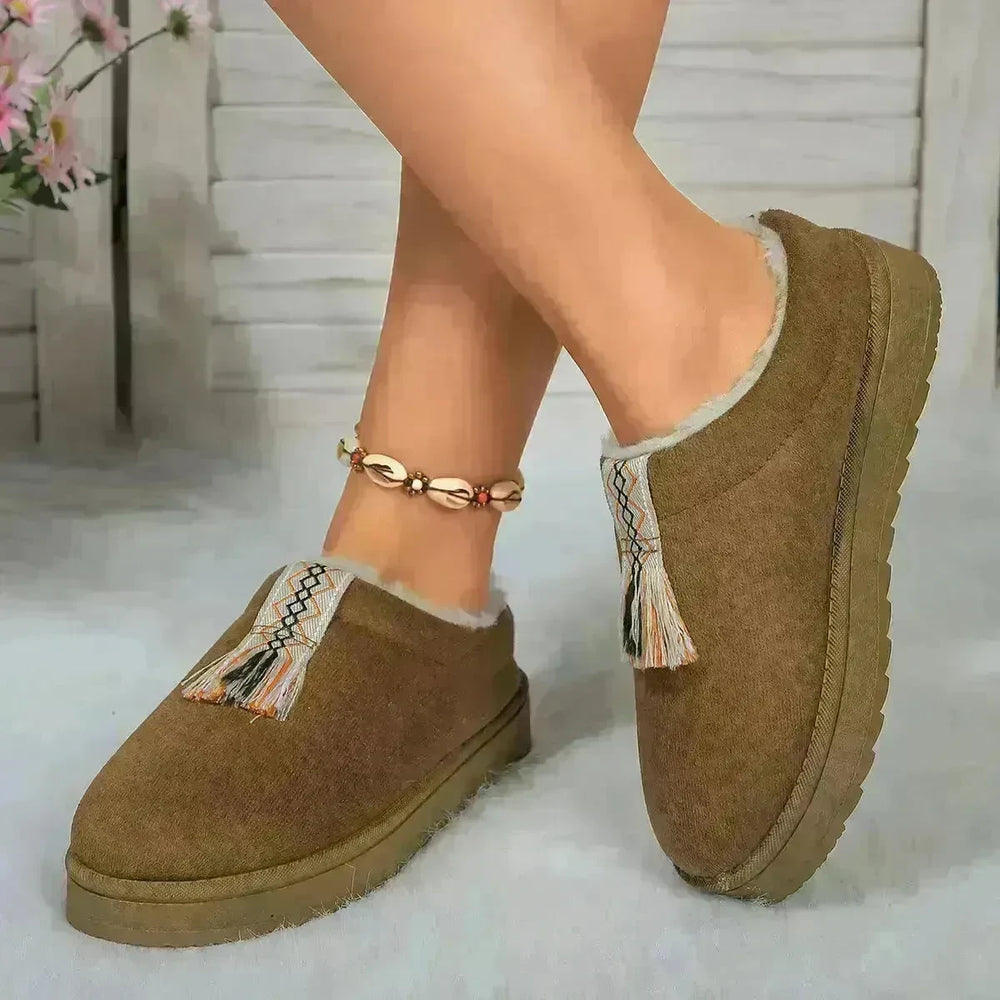 Winter Plush Home Slippers Fashion Round Toe Flat Suede Garden Shoes Indoor Warm Floor Bedroom Slipper For Women - EX-STOCK CANADA