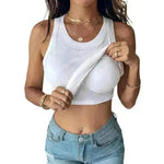 Cotton Round Neck Vest Top Summer Casual Solid Color Bottom Sleeveless Tank Top  For Women - EX-STOCK CANADA