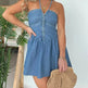 Fashion Women's Halter Denim Mini Flared Dress - EX-STOCK CANADA