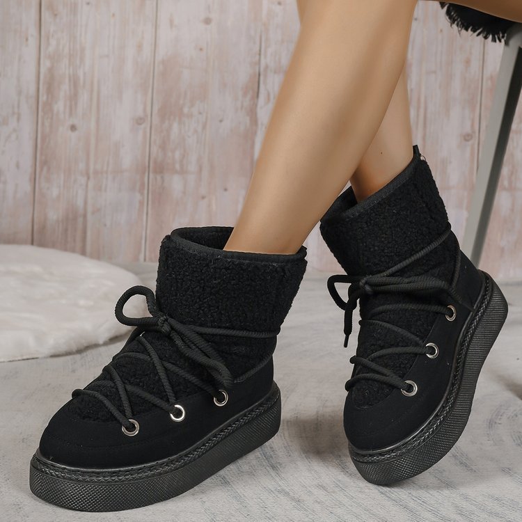 Plus Size Platform Cross Strap Snow Boots EX-STOCK