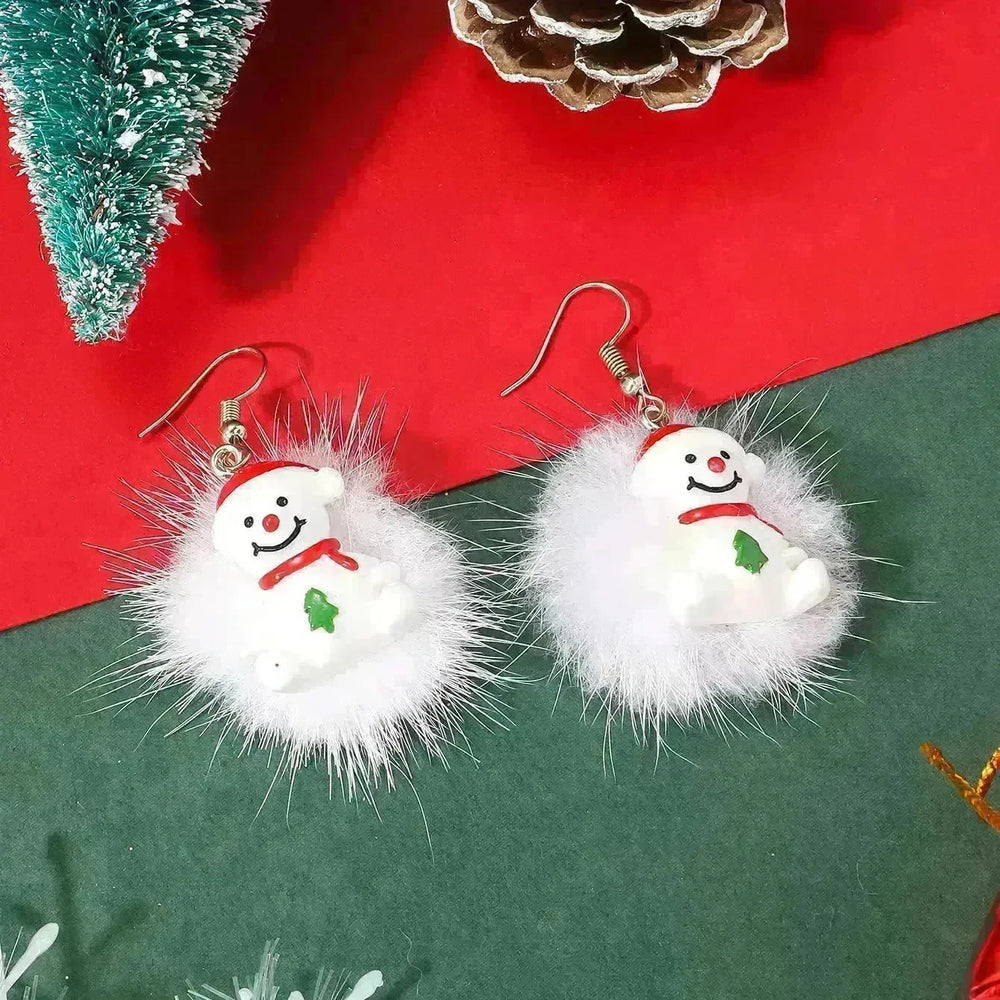 Winter Snowflake Hair Ball Earrings Ins Cute Christmas Elk Santa Claus Stock Element Earrings Women Jewelry - EX-STOCK CANADA